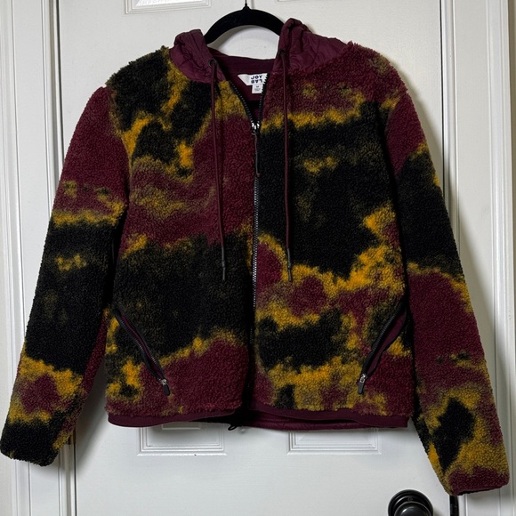 JoyLab Tops - JoyLab Fleece Jacket Hooded Sherpa Zip Up Burgundy Camo Medium
